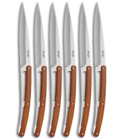 6 Deejo Steak Knives Serrated, Ebony Wood