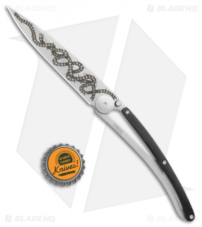 Deejo Latino Skull Tattoo 37g Ultra-Light Knife Ebony Wood (3.75" Matte)
