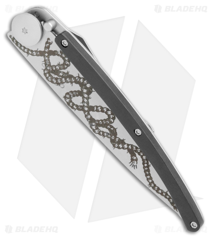 Deejo Latino Skull Tattoo 37g Ultra-Light Knife Ebony Wood (3.75" Matte)