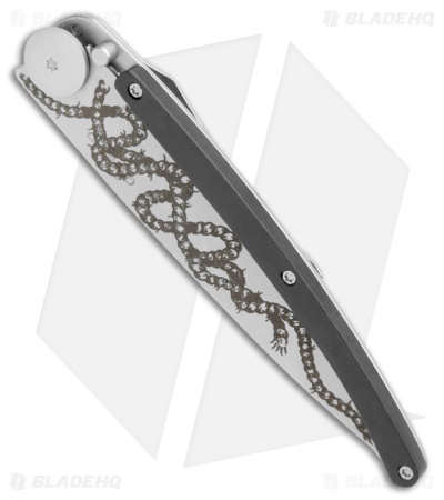 Deejo Latino Skull Tattoo 37g Ultra-Light Knife Ebony Wood (3.75" Matte)