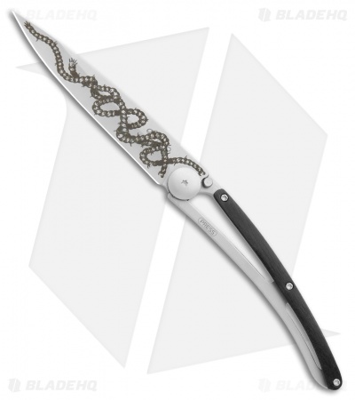 Deejo Latino Skull Tattoo 37g Ultra-Light Knife Ebony Wood (3.75" Matte)