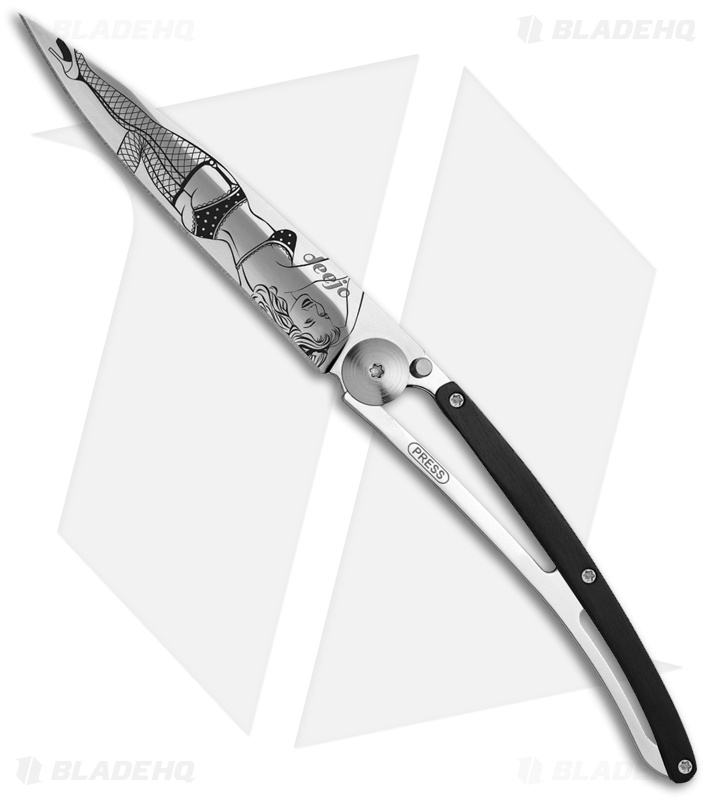 Deejo Mirror 37g Pin Up Ultra-Light Frame Lock Knife Ebony (3.25" Satin)