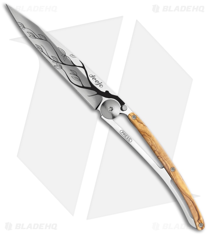 Deejo Mirror 37g Tree Ultra-Light Frame Lock Knife Olive Wood (3.75" Satin)