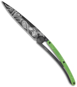 Deejo Python 37g Snake Ultra-Light Frame Lock Knife Green (3.75" Black) 