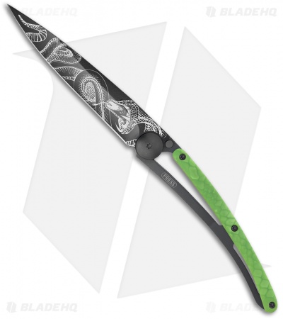 Deejo Python 37g Snake Ultra-Light Frame Lock Knife Green (3.75" Black) 