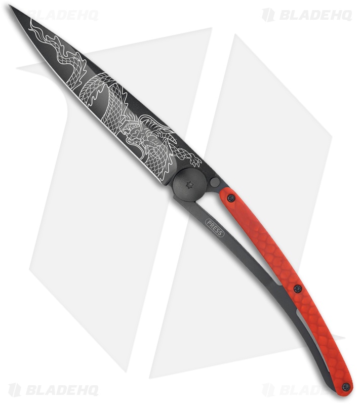Deejo Python 37g Japanese Dragon Ultra-Light Frame Lock Knife Red (3.75" Black)