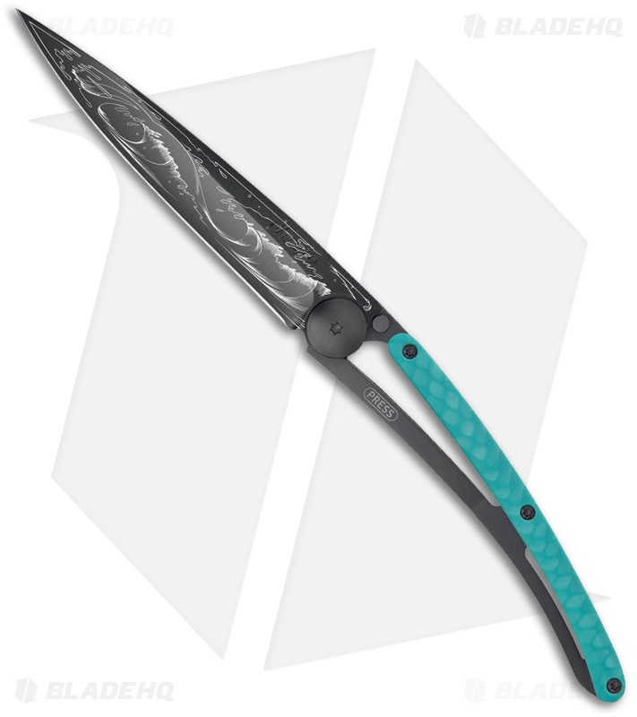 Deejo Python 37g Wave Ultra-Light Frame Lock Knife Turquoise (3.75" Black)