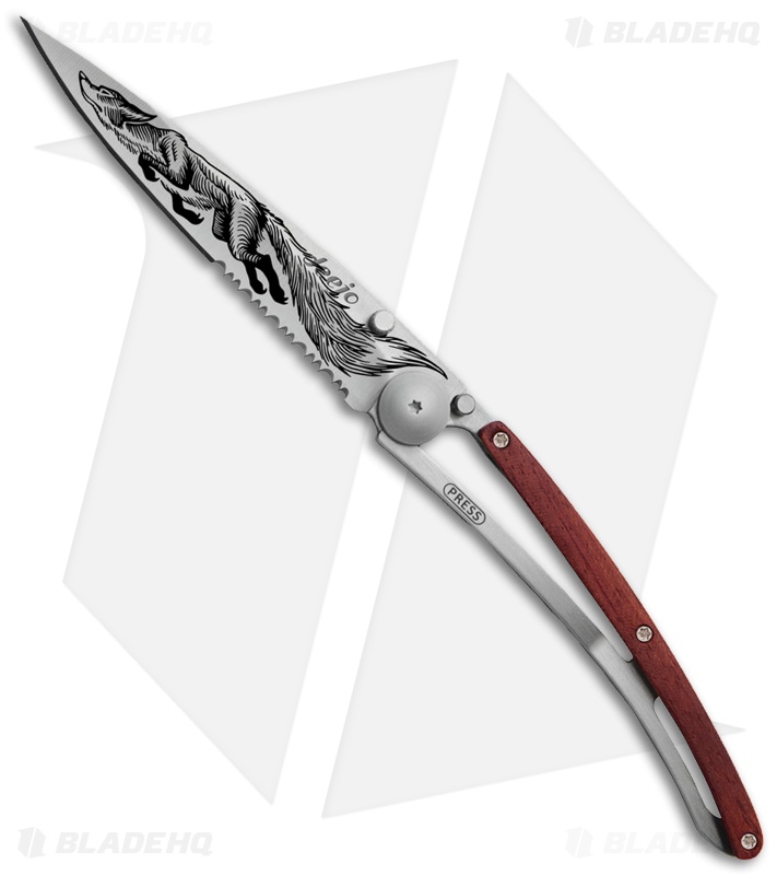 Deejo 37g Fox Ultra-Light Frame Lock Knife Coralwood (3.75" Serrated)