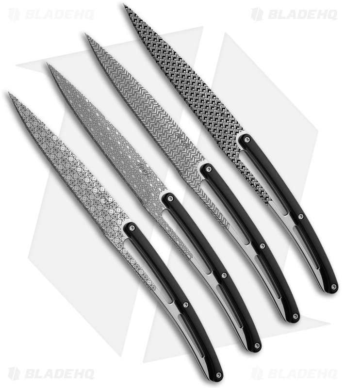 Deejo Geometry Art Steak Knives w/Black paperstone Handles - Set of 4