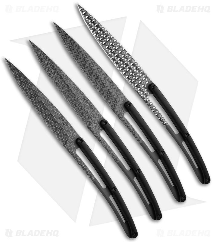 Deejo Geometry Steak Knives w/BPS Handles (Serrated Black Ti ) - Set of 4