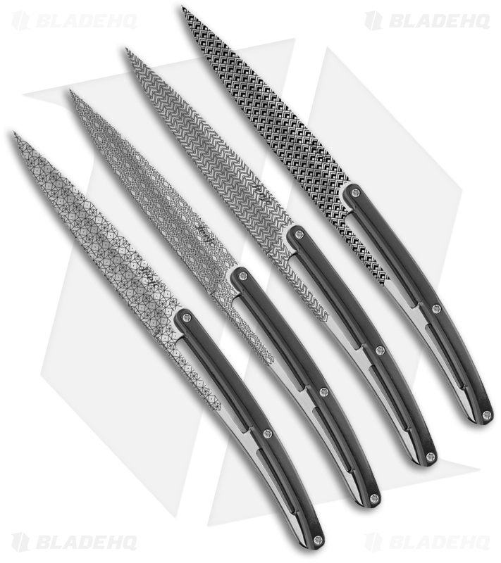 Deejo Geometry Art Steak Knives w/Black paperstone Handles (Serrated) - Set of 4