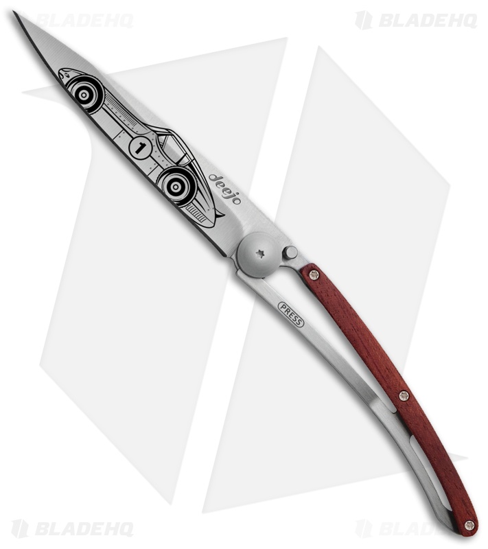 Deejo Tattoo 37g Racing Car Ultra-Light Frame Lock Knife Coral (3.75" Satin)