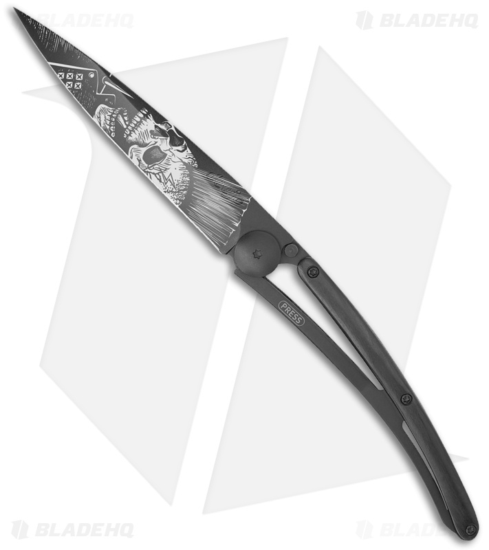 Deejo Tattoo Black 37g Punk Ultra-Light Frame Lock Knife Ebony Wood (3.7" Black)