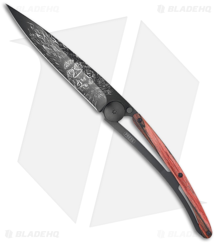Deejo 37g Lion Ultra-Light Liner Lock Knife Red Beech Wood (3.75" Black)