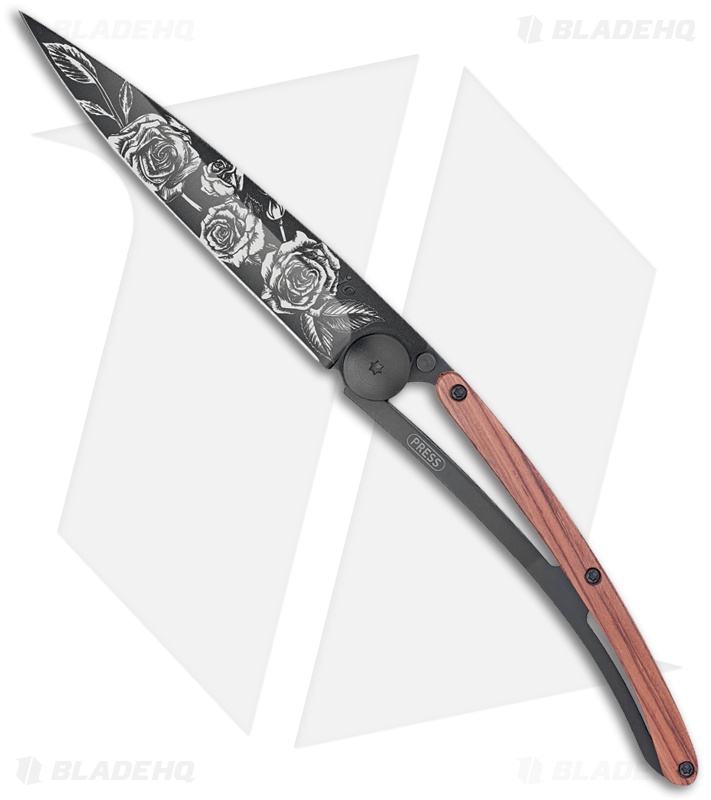 Deejo 37g Roses Ultra-Light Liner Lock Knife Coral Wood (3.75" Black)