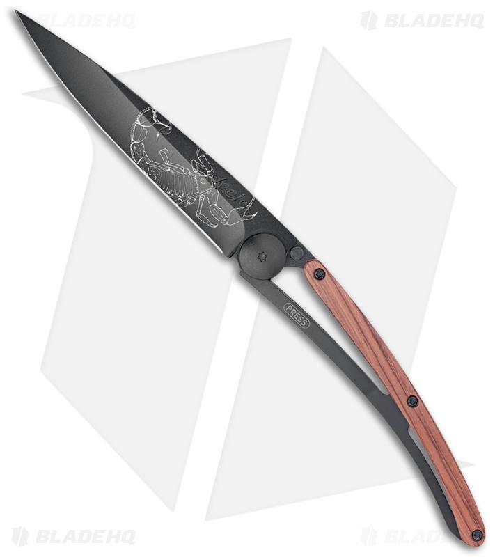 Deejo 37g Scorpion Ultra-Light Liner Lock Knife Coral Wood (3.75" Black)