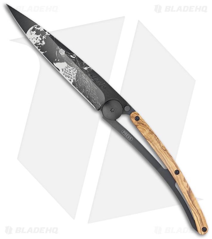 Deejo 37g Wolf Liner Lock Knife Olive Wood - Blade HQ