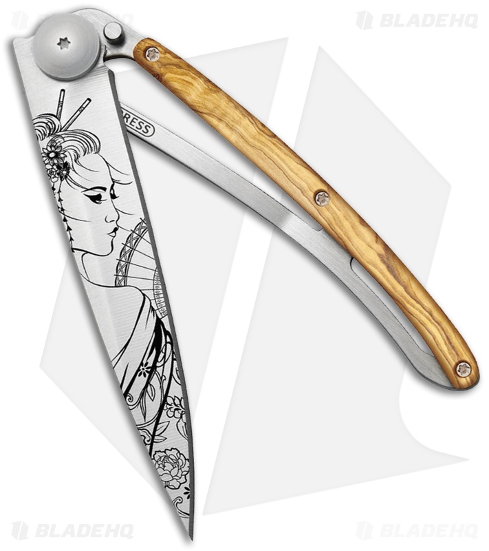 Deejo 37g Geisha Ultra-Light Liner Lock Olivewood (3.75" Satin )