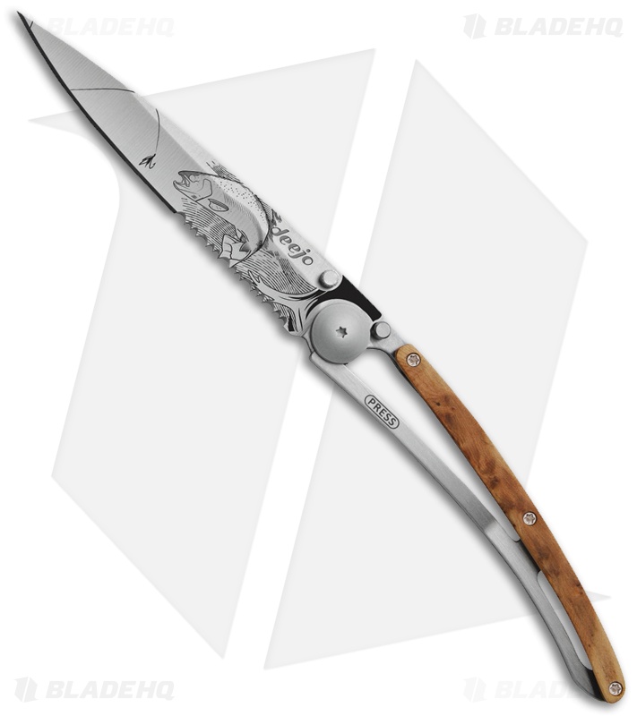 Deejo 37g Trout Tattoo Ultra-Light Frame Lock Knife Juniper (3.75" Satin)