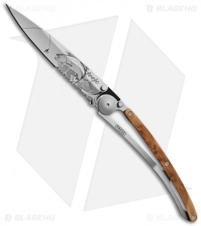 Deejo 37g Trout Tattoo Ultra-Light Frame Lock Knife Juniper (3.75