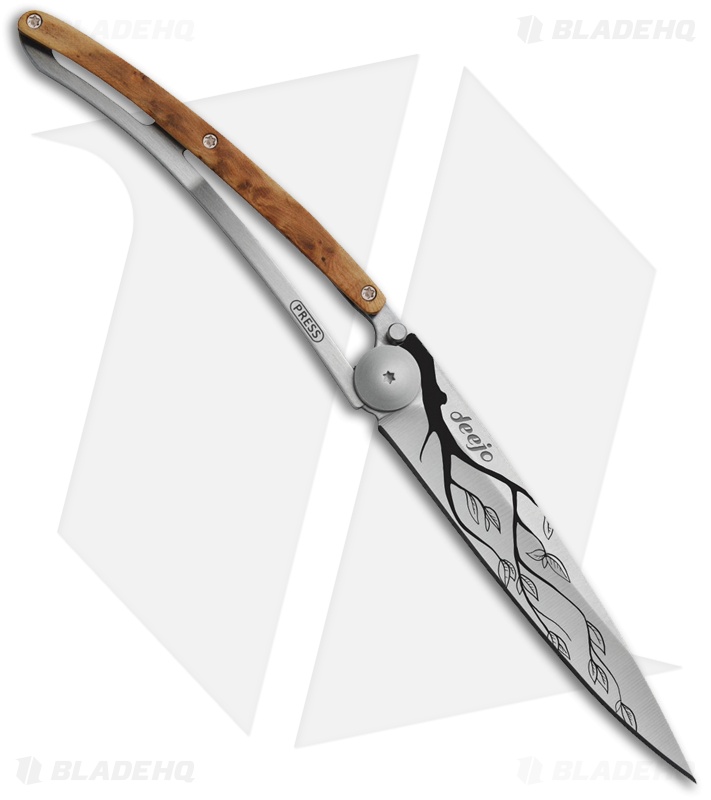 Deejo 37g Tree Tattoo Ultra-Light Frame Lock Knife Juniper (3.75" Ti Black)