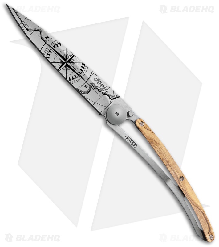 Deejo 37g Terra Incognita Ultra-Light Liner Lock Knife Olive Wood (3.75" Satin)
