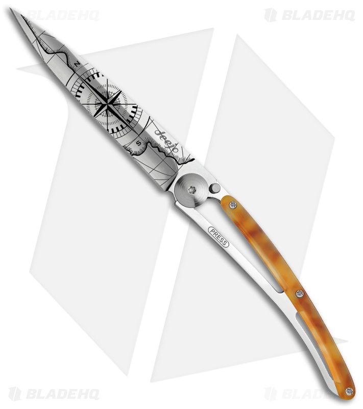 Deejo Turtle 37g Terra Incognita Frame Lock Knife Turtle Shell (3.75" Satin)