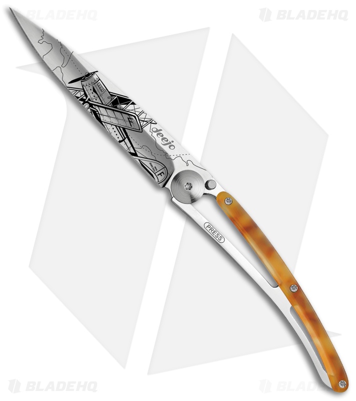 Deejo Turtle 37g Aviation Frame Lock Knife Turtle Shell (3.75" Satin)