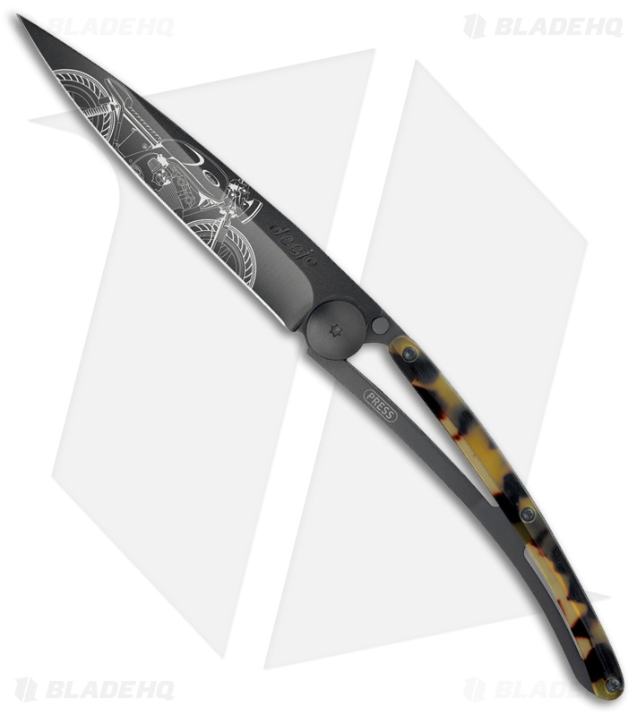 Deejo Turtle 37g Racer Bike Frame Lock Knife Turtle Shell (3.75" Black)