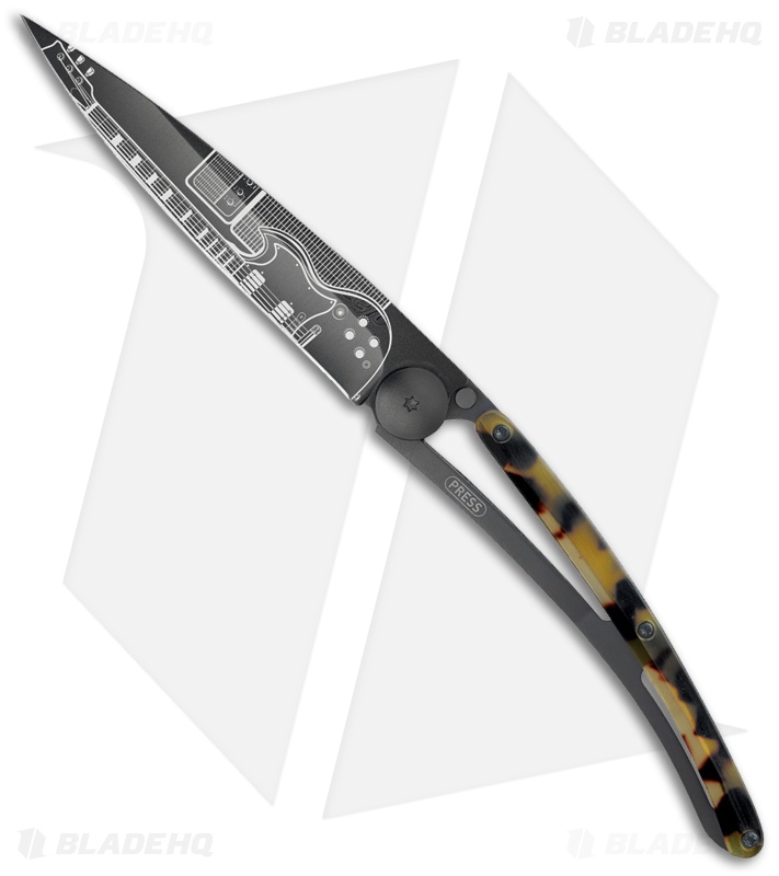 Deejo Turtle 37g Rock n Roll Frame Lock Knife Turtle Shell (3.75" Black)