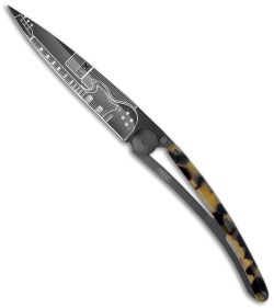 Deejo Turtle 37g Rock n Roll Frame Lock Knife Turtle Shell (3.75" Black)