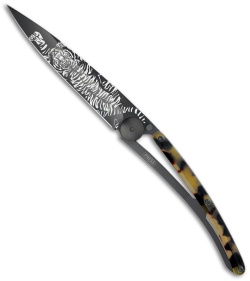 Deejo Turtle 37g Black Tiger Frame Lock Knife Turtle Shell (3.75" Black)