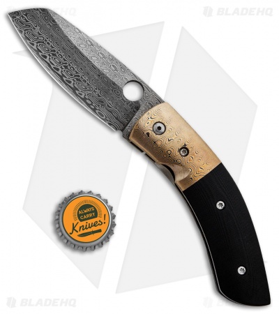 Deviant Blades Whale Frame Lock Knife Mokume/Black G-10 (3.7" Damasteel)