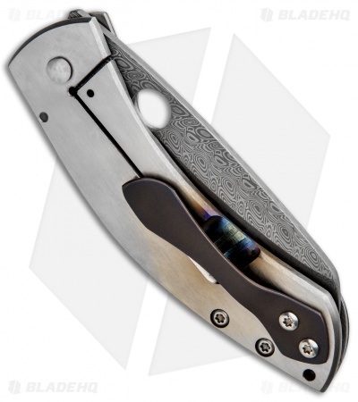 Deviant Blades Whale Frame Lock Knife Mokume/Black G-10 (3.7" Damasteel)