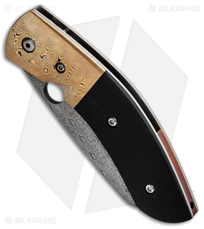 Deviant Blades Whale Frame Lock Knife Mokume/Black G-10 (3.7" Damasteel)
