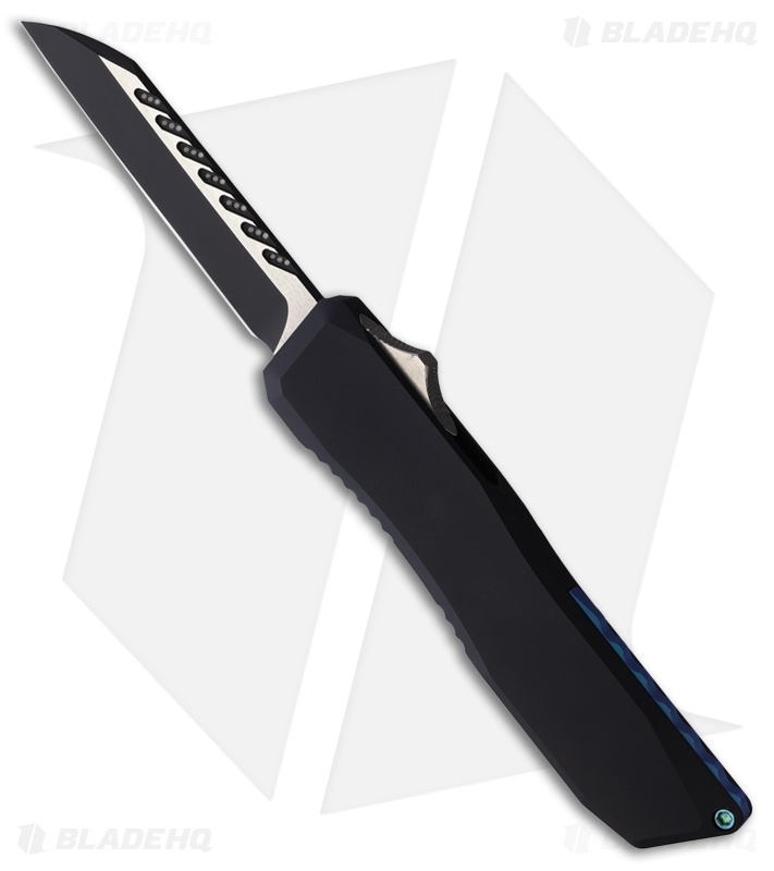 EOS Harpoon Wharncliffe OTF Knife Black Aluminum w/ Blue Clip (3.75" Two-Tone)