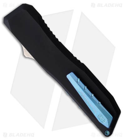 EOS Harpoon Wharncliffe OTF Knife Black Aluminum w/ Blue Clip (3.75" Two-Tone)