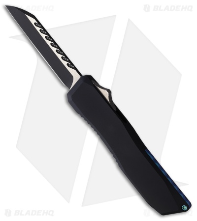 EOS Harpoon Wharncliffe OTF Knife Black Aluminum w/ Blue Clip (3.75" Two-Tone)