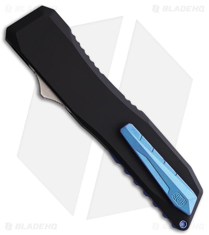 EOS Harpoon Tanto OTF Knife Black Aluminum w/ Blue Clip (3.75" Two-Tone)