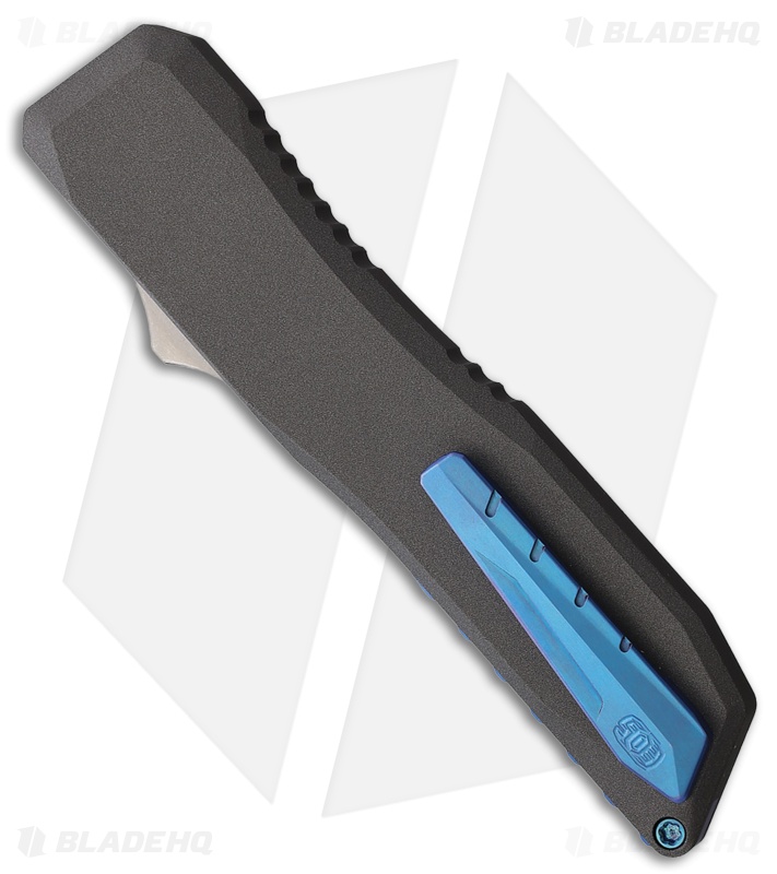EOS Harpoon Wharncliffe OTF Knife Tungsten Gray w/ Blue Clip (3.75" Two-Tone)