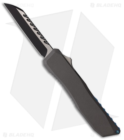 EOS Harpoon Wharncliffe OTF Knife Tungsten Gray w/ Blue Clip (3.75" Two-Tone)