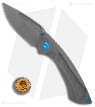 EOS Dorado Frame Lock Knife Bead Blast Ti w/ Blue Hardware (3.6" Bead Blast)