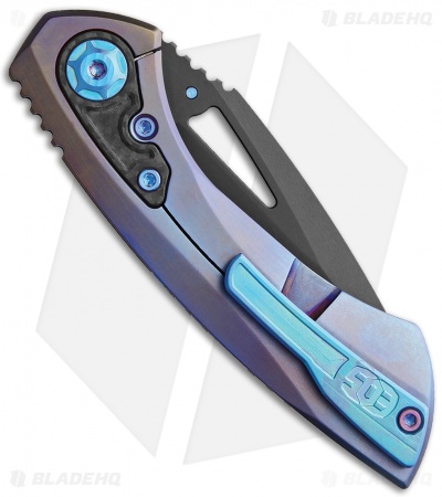 EOS Dorado S Frame Lock Knife Flamed Titanium/CF (3" Black DLC) 