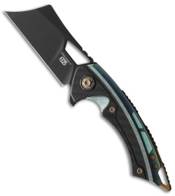 EOS Mini Nautilus Frame Lock Knife Black/ Antique Green Titanium (3.25" Black)