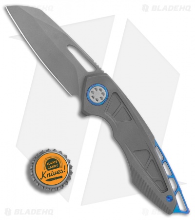 EOS Neptune Flipper Knife Bead Blast Ti w/ Blue Hardware (3.1" Bead Blast)