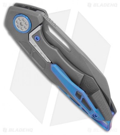 EOS Neptune Flipper Knife Bead Blast Ti w/ Blue Hardware (3.1" Bead Blast)