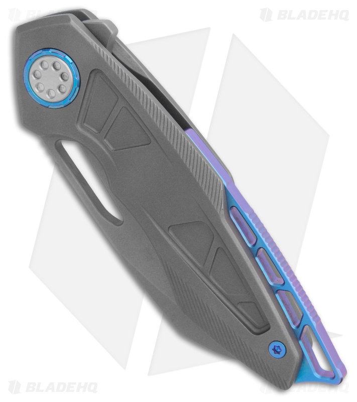 EOS Neptune Flipper Knife Bead Blast Ti w/ Blue Hardware (3.1" Bead Blast)