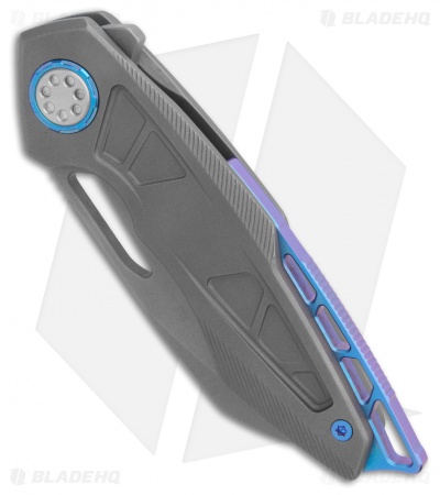 EOS Neptune Flipper Knife Bead Blast Ti w/ Blue Hardware (3.1" Bead Blast)