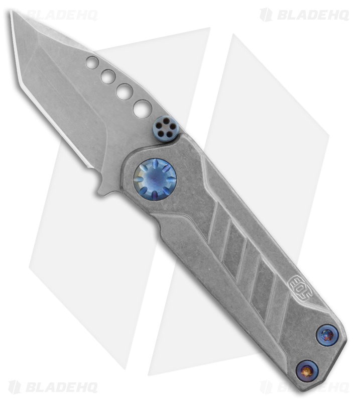 EOS Prawn Tanto Friction Folder Knife Ti w/ Blue Hardware (2.1" Stonewash)