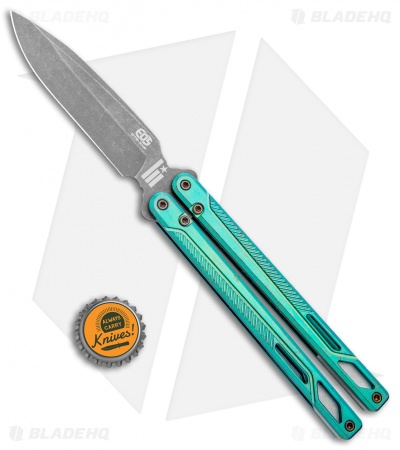 EOS Serpent Balisong Butterfly Knife Antique Green Ti (4.1" Stonewash)